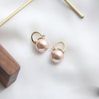 Brass Leverback Earring, with Plastic Pearl, Round, gold color plated, Korean style & for woman, 22mm, Sold By Pair