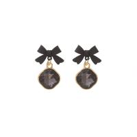 Crystal Earrings Zinc Alloy with Crystal Bowknot gold color plated Korean style & for woman Sold By Pair