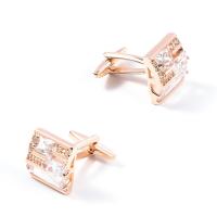 Cufflinks, Brass, Square, rose gold color plated, micro pave cubic zirconia & for man, nickel, lead & cadmium free, 17x17mm, 5Pairs/Lot, Sold By Lot