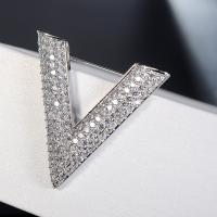 Tibetan Style Brooches, Letter V, plated, micro pave cubic zirconia & for woman, more colors for choice, nickel, lead & cadmium free, 36x36mm, 10PCs/Lot, Sold By Lot