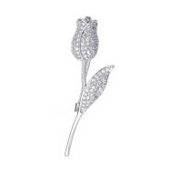 Cubic Zirconia Brooch Brass Rose silver color plated micro pave cubic zirconia & for woman nickel lead & cadmium free Sold By Lot