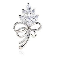 Zinc Alloy Brooches Flower platinum plated micro pave cubic zirconia & for woman nickel lead & cadmium free Sold By Lot