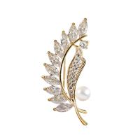 Tibetan Style Brooches, with Plastic Pearl, gold color plated, micro pave cubic zirconia & for woman, nickel, lead & cadmium free, 46x20mm, 10PCs/Lot, Sold By Lot