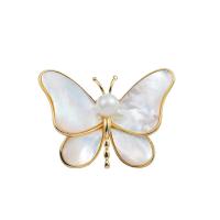 Shell Brooch Zinc Alloy with White Shell Butterfly gold color plated Korean style & for woman nickel lead & cadmium free Sold By Lot