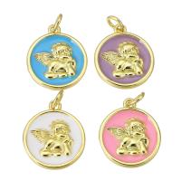 Brass Jewelry Pendants Flat Round gold color plated enamel Approx 3mm Sold By PC