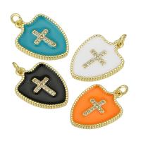 Brass Cross Pendants, gold color plated, enamel, more colors for choice, 15x21x2mm, Hole:Approx 3mm, Sold By PC