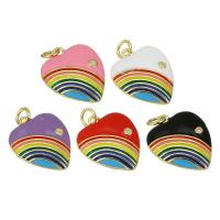 Brass Heart Pendants, gold color plated, micro pave cubic zirconia & enamel, more colors for choice, 16x19x5mm, Hole:Approx 3mm, Sold By PC
