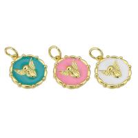Brass Jewelry Pendants Flat Round gold color plated enamel Approx 4mm Sold By PC
