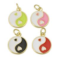Brass Jewelry Pendants Flat Round gold color plated enamel Approx 3mm Sold By PC