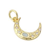 Cubic Zirconia Micro Pave Brass Pendant, Moon, gold color plated, micro pave cubic zirconia, 10x11x2mm, Hole:Approx 3mm, Sold By PC