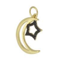 Cubic Zirconia Micro Pave Brass Pendant Moon and Star gold color plated micro pave cubic zirconia & hollow Sold By PC
