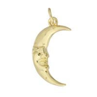Cubic Zirconia Micro Pave Brass Pendant, Moon, gold color plated, 13x20x3mm, Sold By PC