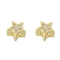 Cubic Zirconia Micro Pave Brass Beads, Star, gold color plated, micro pave cubic zirconia, 7x7x4mm, Hole:Approx 2mm, Sold By PC