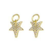Cubic Zirconia Micro Pave Brass Pendant, Star, gold color plated, micro pave cubic zirconia, 10x11x1mm, Sold By PC