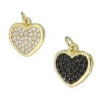Cubic Zirconia Micro Pave Brass Pendant, Heart, gold color plated, micro pave cubic zirconia, more colors for choice, 13x13x1mm, Sold By PC