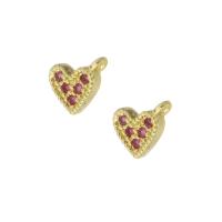 Cubic Zirconia Micro Pave Brass Pendant, Heart, gold color plated, micro pave cubic zirconia, 7x6x2mm, Hole:Approx 1mm, Sold By PC
