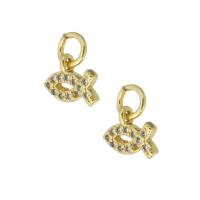 Cubic Zirconia Micro Pave Brass Pendant, Fish, gold color plated, micro pave cubic zirconia, 8x6x1.50mm, Hole:Approx 3mm, Sold By PC