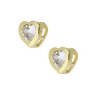 Perles cubes en laiton zircon Micro Pave, coeur, Placage de couleur d'or, pavé de micro zircon, 6x6x3.50mm, Trou:Environ 2mm, Vendu par PC