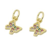 Cubic Zirconia Micro Pave Brass Pendant, Butterfly, gold color plated, micro pave cubic zirconia, multi-colored, 7x10x1mm, Hole:Approx 3mm, Sold By PC