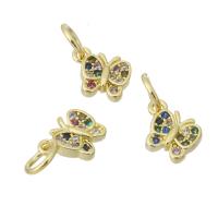 Cubic Zirconia Micro Pave Brass Pendant, Butterfly, gold color plated, micro pave cubic zirconia, multi-colored, 8x7x2mm, Hole:Approx 3mm, Sold By PC