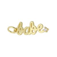 Cubic Zirconia Micro Pave Brass Pendant, Alphabet Letter, gold color plated, micro pave cubic zirconia, 18x6x2mm, Hole:Approx 3mm, Sold By PC