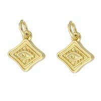 Cubic Zirconia Micro Pave Brass Pendant, Rhombus, gold color plated, 10x10x2mm, Hole:Approx 3mm, Sold By PC