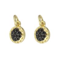 Cubic Zirconia Micro Pave Brass Pendant Flat Round gold color plated micro pave cubic zirconia black Approx 3mm Sold By PC