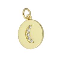 Cubic Zirconia Micro Pave Brass Pendant, Flat Round, gold color plated, micro pave cubic zirconia, 13x15x1.50mm, Hole:Approx 3mm, Sold By PC