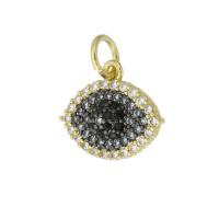 Cubic Zirconia Micro Pave Brass Pendant, Eye, gold color plated, micro pave cubic zirconia, black, 14x11x3mm, Hole:Approx 3mm, Sold By PC