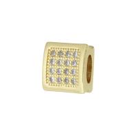 Cubic Zirconia Micro Pave Brass Beads, Rectangle, gold color plated, micro pave cubic zirconia, 9x9x4mm, Hole:Approx 2mm, Sold By PC