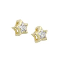 Perles cubes en laiton zircon Micro Pave, étoile, Placage de couleur d'or, pavé de micro zircon, 6x6x4mm, Trou:Environ 2mm, Vendu par PC