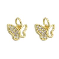 Cubic Zirconia Micro Pave Brass Pendant, Butterfly, gold color plated, micro pave cubic zirconia & hollow, 9x7x1.50mm, Hole:Approx 3mm, Sold By PC