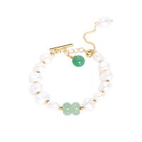 Freshwater Cultured Pearl Bracelet, Green Aventurine, with Freshwater Pearl & Tibetan Style, for woman, mixed colors, Length:22 cm, Sold By PC