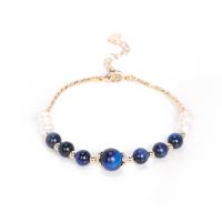 Bracelet en perles de culture d'eau douce, oeil de tigre, avec perle d'eau douce cultivée & alliage de zinc, pour femme, plus de couleurs à choisir, Longueur:20 cm, Vendu par PC