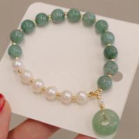 Bracelets de pierres précieuses, Jade de Birmanie, avec aventurine vert & perle d'eau douce cultivée & alliage de zinc, pour femme, couleurs mélangées, Longueur:Environ 19 cm, Vendu par PC