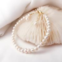 Bracelet en perles de culture d'eau douce, perle d'eau douce cultivée, avec alliage de zinc, antifatigue & pour femme, blanc, 8x6x3mm, Longueur:Environ 19 cm, Vendu par PC