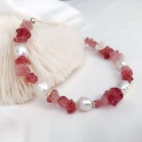 Quartz Bracelets, Freshwater Pearl, with Strawberry Quartz & Tibetan Style, for woman, mixed colors, Length:Approx 19 cm, Sold By PC