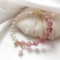 Bracelet en perles de culture d'eau douce, perle d'eau douce cultivée, avec Strawberry Quartz & alliage de zinc, pour femme, couleurs mélangées, Longueur:Environ 19 cm, Vendu par PC