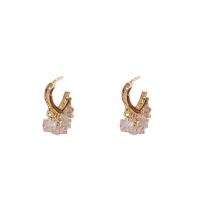 Cats Eye Earring Brass with Cats Eye micro pave cubic zirconia & for woman mixed colors Sold By Pair