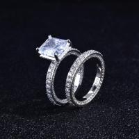 Rhinestone палец кольцо, Латунь, Женский & со стразами, серебряный, 17mm, продается Пара