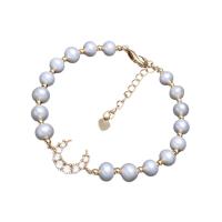 Freshwater Cultured Pearl Bracelet Freshwater Pearl with Zinc Alloy for woman & with rhinestone mixed colors Length Approx 19 cm Sold By PC