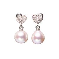 Freshwater Pearl Earrings, Brass, with Freshwater Pearl, micro pave cubic zirconia & for woman, mixed colors, 10mm, Sold By Pair