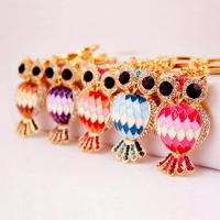 Tibetan Style Key Clasp, with Czech Rhinestone, Owl, high quality plated, fashion jewelry & Unisex & enamel, more colors for choice, 121x30mm, Sold By PC