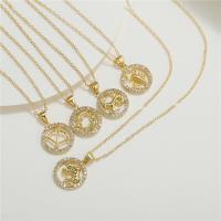 Cubic Zircon Micro Pave Brass Necklace, with Cubic Zirconia, with 2.76Inch extender chain, Round, gold color plated, Zodiac symbols jewelry & Unisex, more colors for choice, nickel, lead & cadmium free, 16mm, Length:Approx 19.69 Inch, Sold By PC