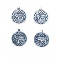 Zinc Alloy Pendants Round antique silver color plated Unisex nickel lead & cadmium free Approx Sold By Bag