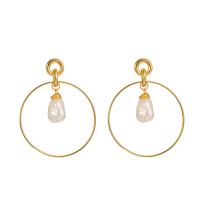 Tibetan Style Drop Earrings, with Plastic Pearl, Donut, gold color plated, fashion jewelry & for woman & hollow, nickel, lead & cadmium free, 54x70mm, Sold By Pair