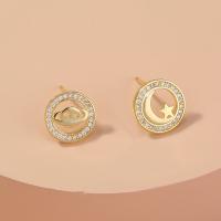 Tibetan Style Stud Earring, Moon and Star, gold color plated, for woman & with rhinestone & hollow, nickel, lead & cadmium free, 12x12mm, Sold By Pair
