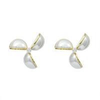 Brass Stud Earring, with Plastic Pearl, 14K gold plated, fashion jewelry & for woman & with rhinestone, more colors for choice, nickel, lead & cadmium free, 23x20mm, Sold By Pair