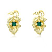 Brass Stud Earring with Crystal Leaf 14K gold plated fashion jewelry & for woman nickel lead & cadmium free Sold By Pair