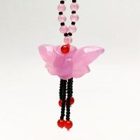 Chalcedony Sweater Necklace, Carved, for woman, pink, Length:80 cm, Sold By PC